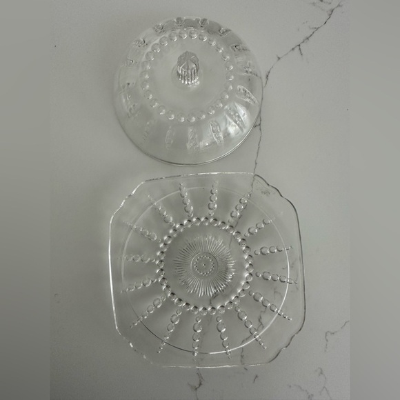 Vintage Federal Glass Columbia Round Lid Square Base Butter Cheese Dish 1938-42 - Picture 2 of 4